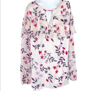 Lauren Conrad Sheer Long Sleeve Top Bright  Floral Shirt Size L NWT.